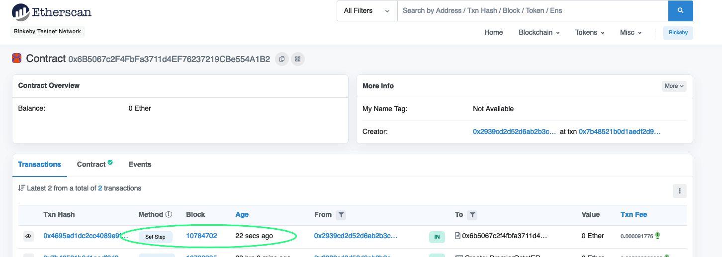 Etherscan setStep