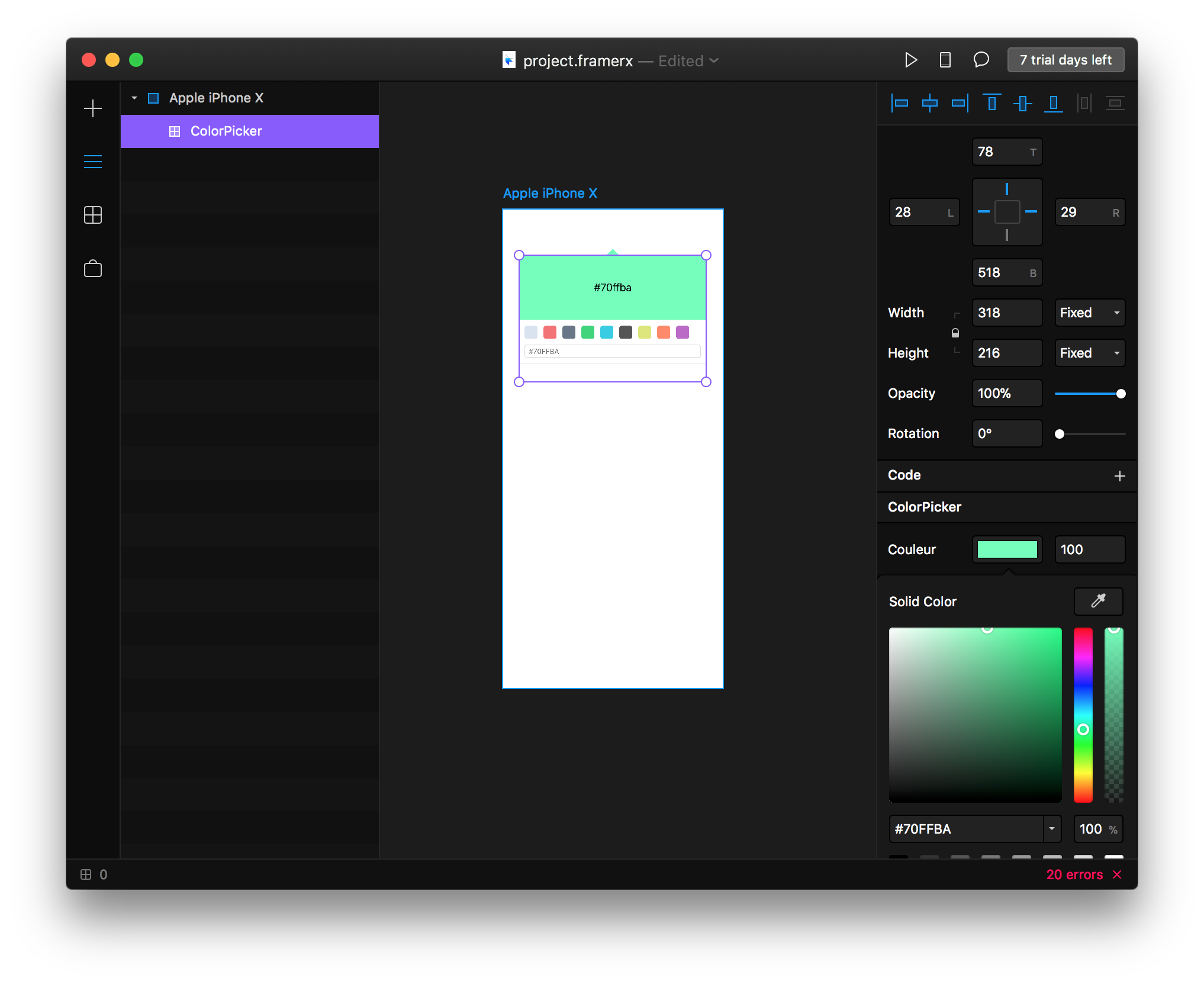 Color picker largeur